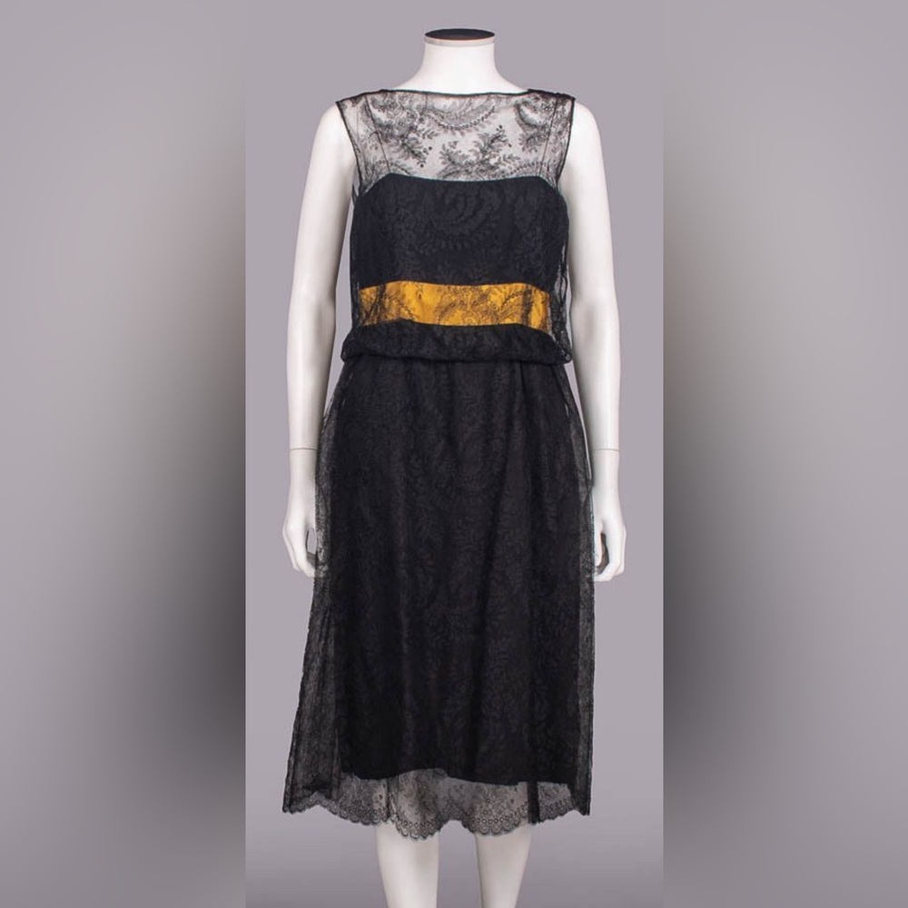 Vintage 1960s Hannah Troy Black and Gold Lace Midi Dress